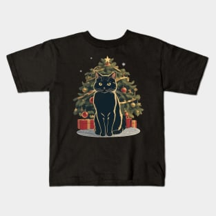 cat and the Christmas Tree Kids T-Shirt